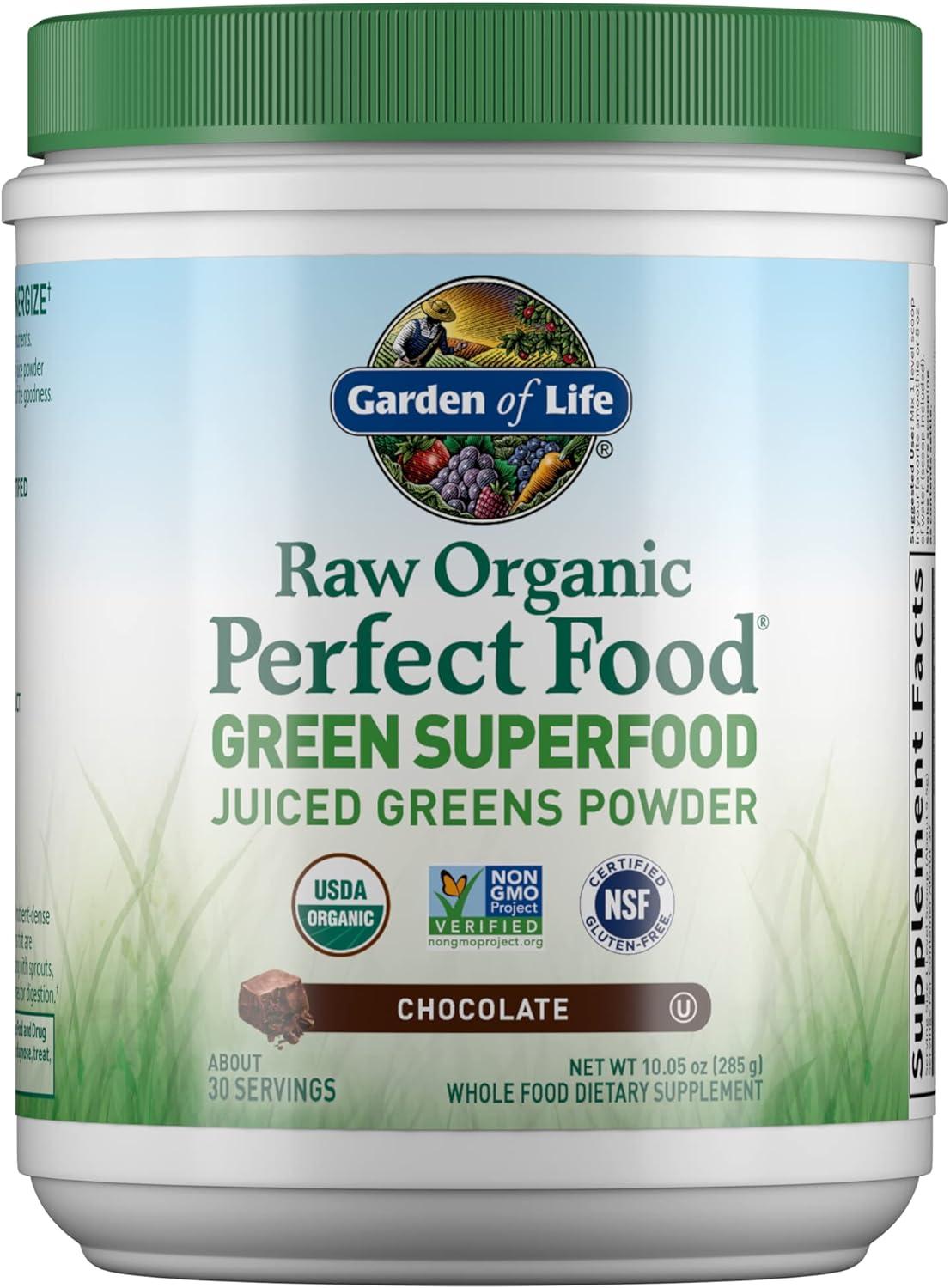 Garden of Life Raw Organic Perfect Food Green Superfood Juiced Greens Powder - Chocolate, 30 Servings - Non-GMO, Gluten-free, Vegan Whole Food Supplement, Plus Probiotics & Enzymes - görsel 1