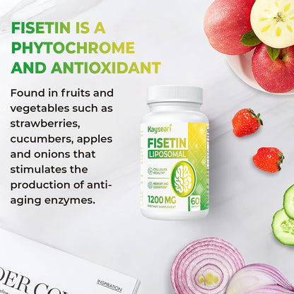Kayseari Fisetin 1200mg Liposomal Fisetin Supplements | 98% Pure Fisetin Polyphenols | Antioxidants | Immunity | Healthy Ageing | Cognitive Support | Non-GMO | 120 Capsules