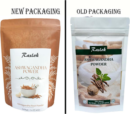 Raslok Ashwagandha Root Powder | Finest Grade A | Non-GMO, Vegan & Raw from India (227 g)