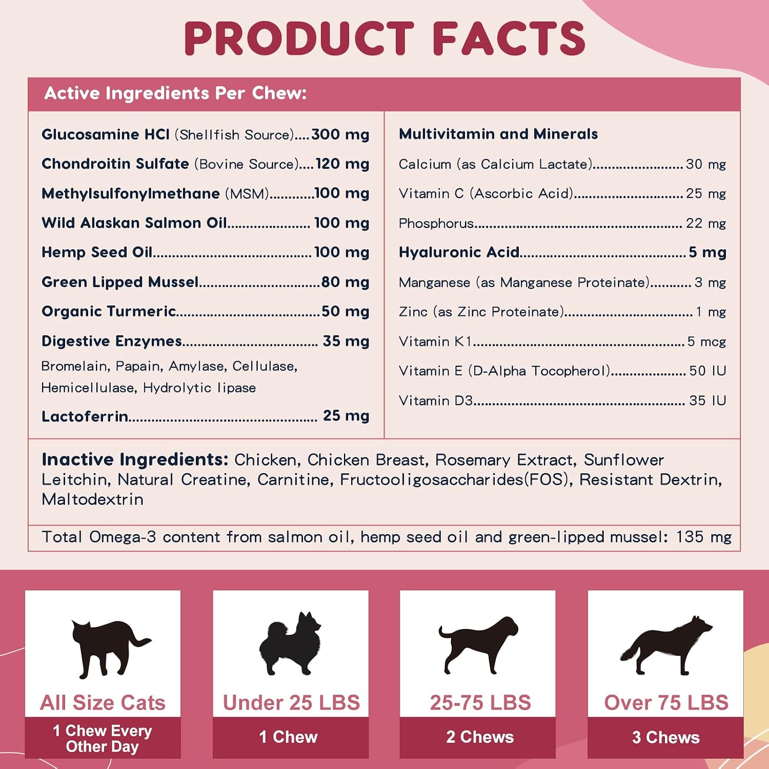 Hip & Joint Supplement for Dogs – Glucosamine with MSM, Chondroitin, Omega-3, Turmeric, Calcium – 180 Freeze-Dried Chews - görsel 6