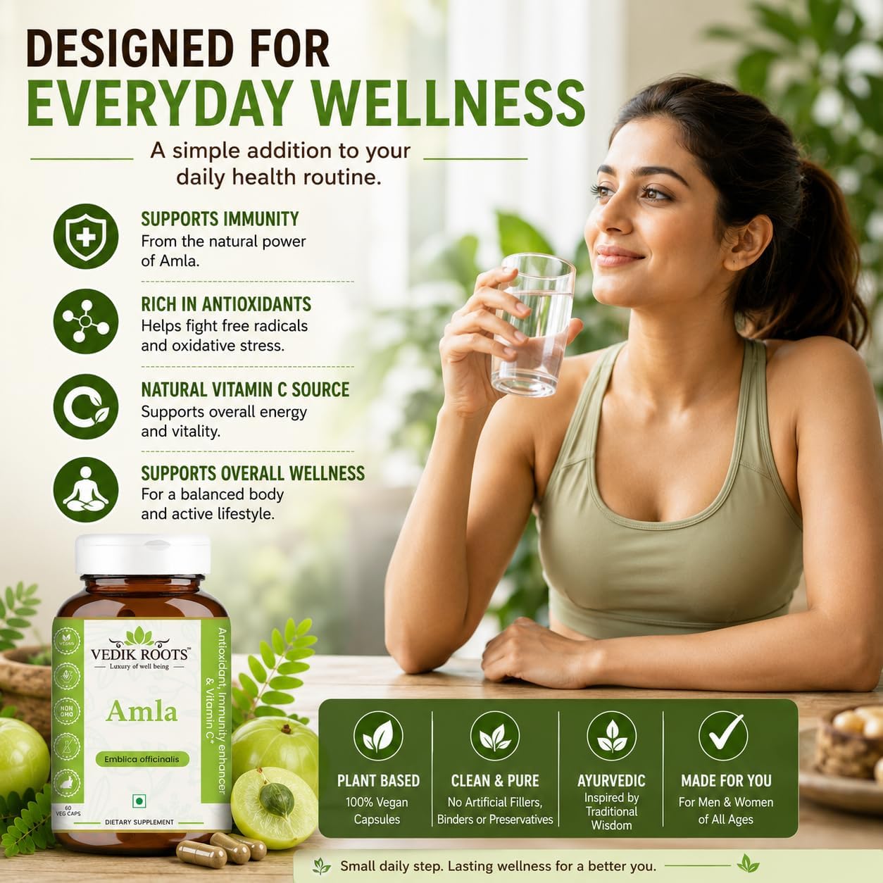 VEDIKROOTS Organic Amla Capsules – Natural Vitamin C Supplement for Immune & Hair Health (60 Capsules, Pack of 2) - görsel 7