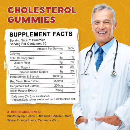 Cholesterol Support Gummies with Plant Sterols, Red Yeast Rice and Citrus Bergamot (2 Pack)