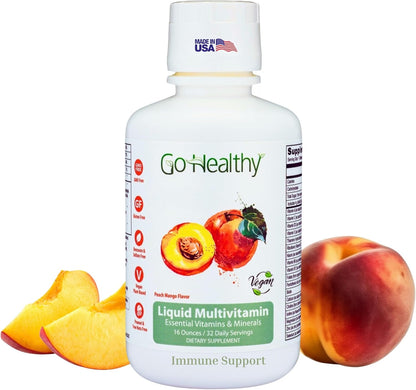 Go Healthy Liquid Multivitamin for Women, Men and Teens | Vegan | High Absorption | Peach Mango Flavour | 32 Servings
