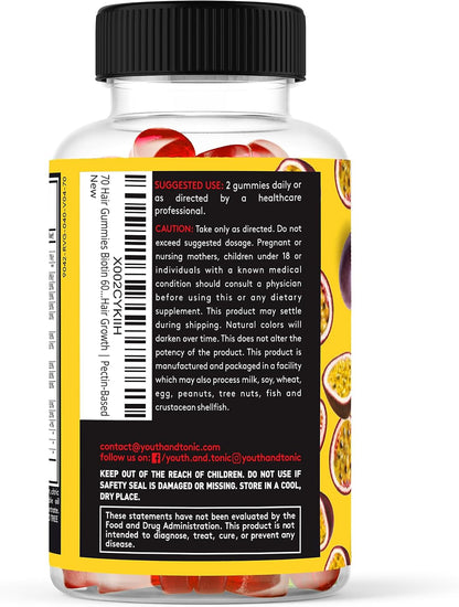Youth & Tonic Biotin 6000mcg Hair Gummies with Collagen & Multivitamins - 70 Gummy Sweets