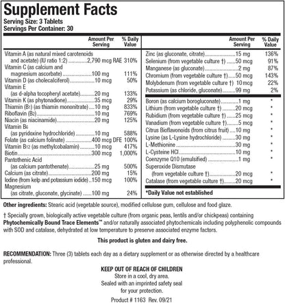 Biotics Research Bio-Multi Plus – Iron & Copper Free Multivitamin with Chelated Minerals, Emulsified Fat Soluble Vitamins, SOD, Catalase, 90 Tablets