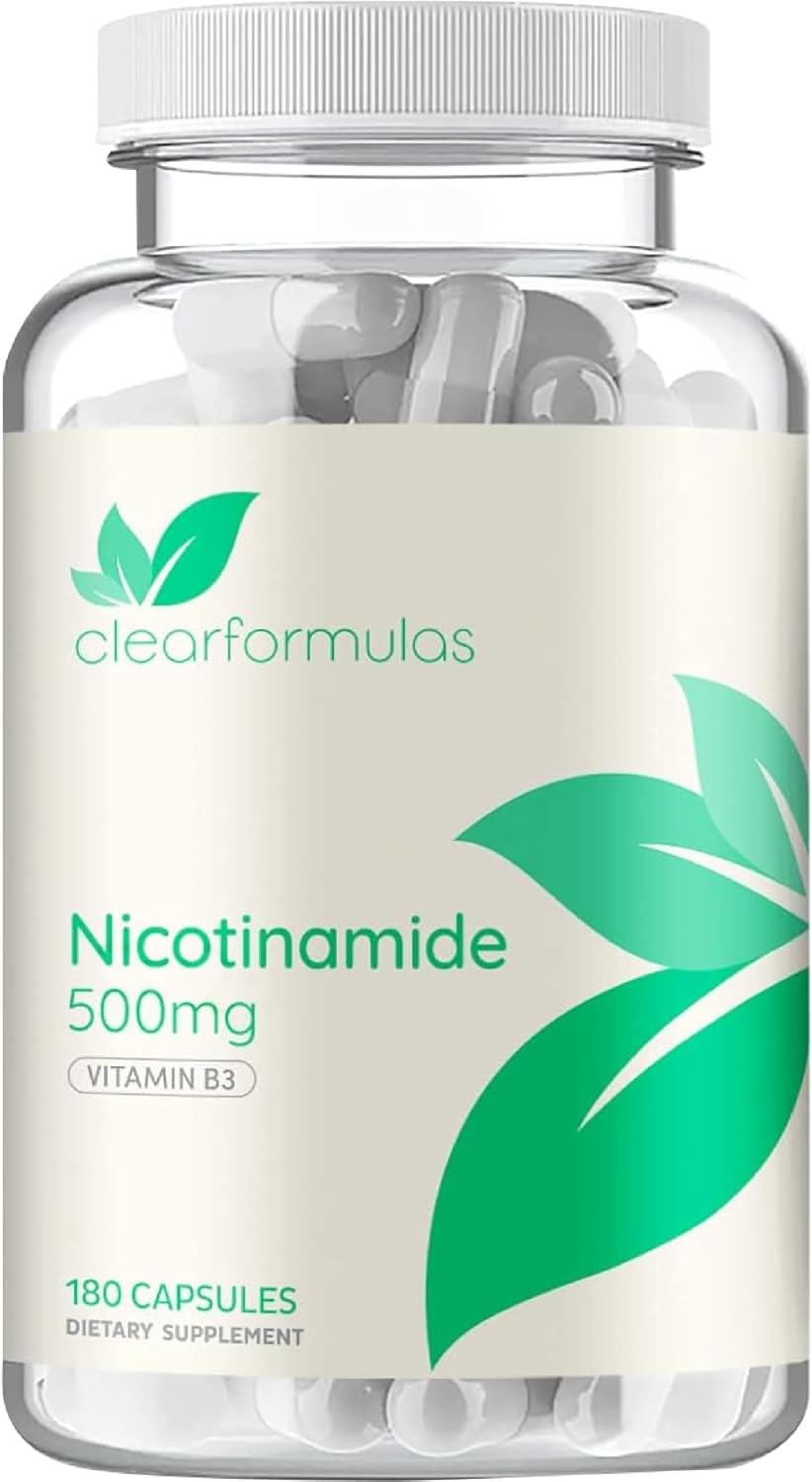 Vitamin B3 Nicotinamide 500mg – Flush Free Niacin Supplement for Energy, Skin & Nervous System Support – NAD Precursor – 180 Capsules - görsel 1