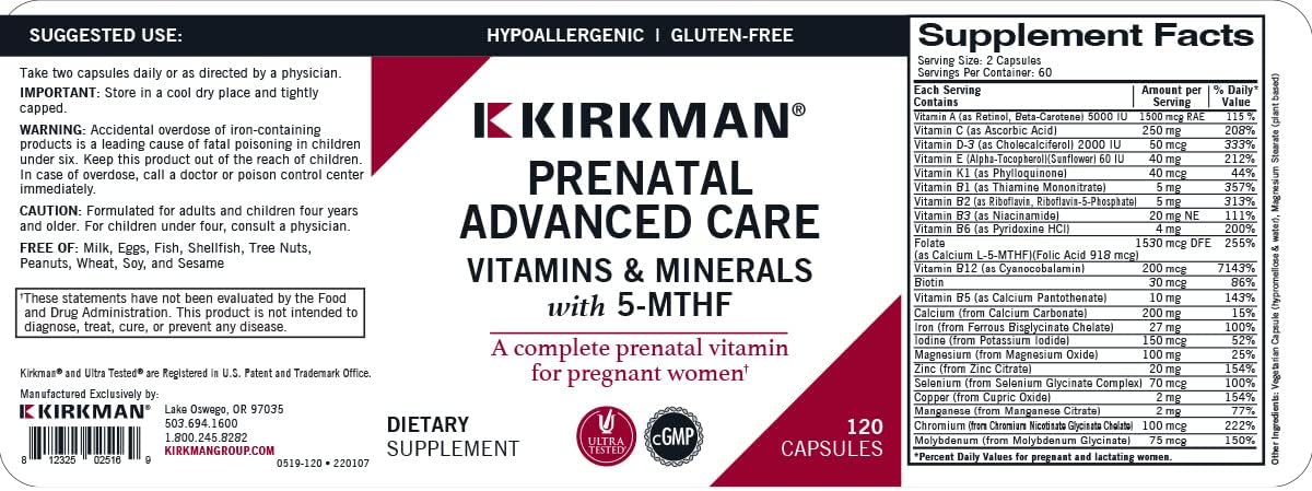 Prenatal Advanced Care, 120 Capsules, Kirkman Labs - görsel 3