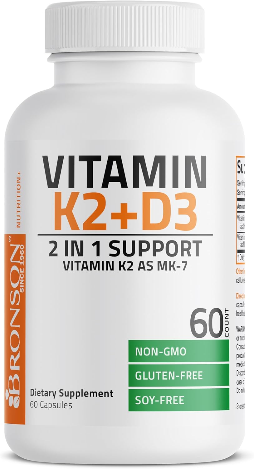 Bronson Vitamin K2 D3 (MK7) Food Supplement - 5000 IU D3 & 90 mcg K2 MK-7, 60 Capsules - görsel 5