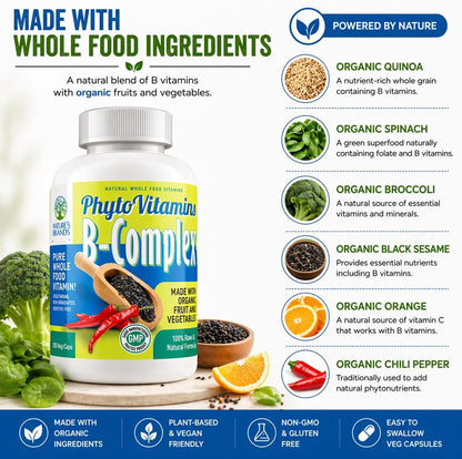 Nature's Brands Organic Whole Food Vitamin B Complex - 120 Vegetarian Capsules
