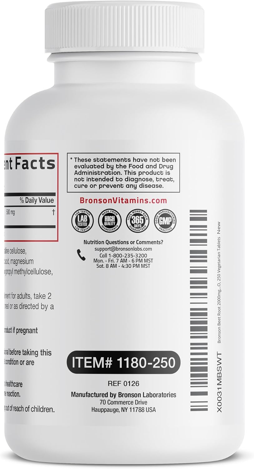 Bronson Beet Root Extra Strength, Non-GMO, 250 Vegetarian Tablets - görsel 7