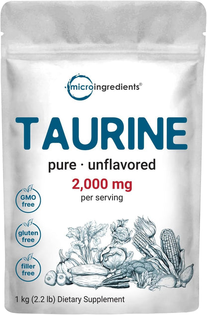 Micro Ingredients Taurine Powder - 1 kg, 2000mg per Serving, Unflavoured, Pure Free Form Amino Acid