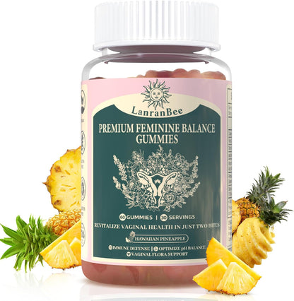 LanranBee Premium Feminine Balance Gummies - Vaginal Probiotic for Women - pH Balance & Immune Support - Hawaiian Pineapple Flavour - 60 Count