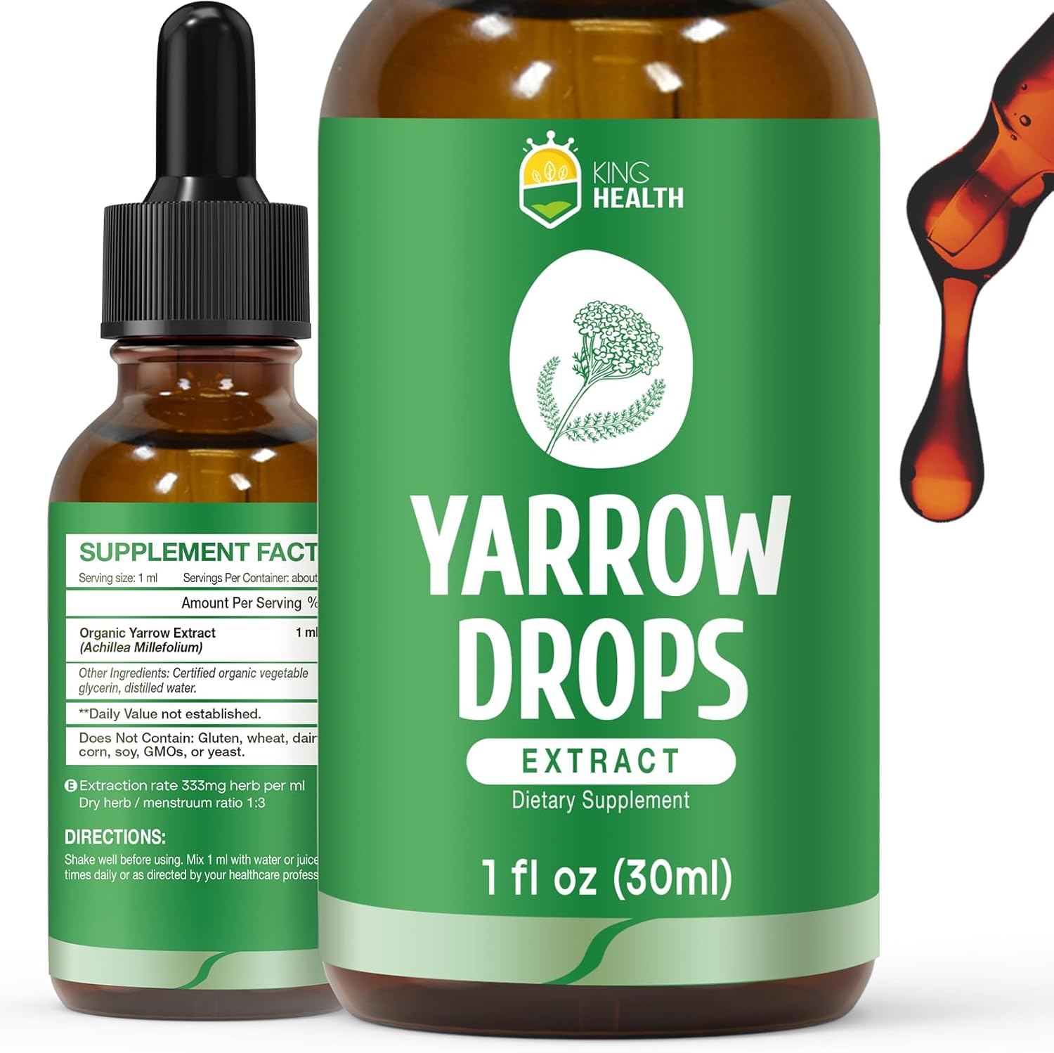 KingHealth Organic Yarrow Herb Tincture – Alcohol-Free Achillea Millefolium Extract for Women – 30 ml - görsel 1