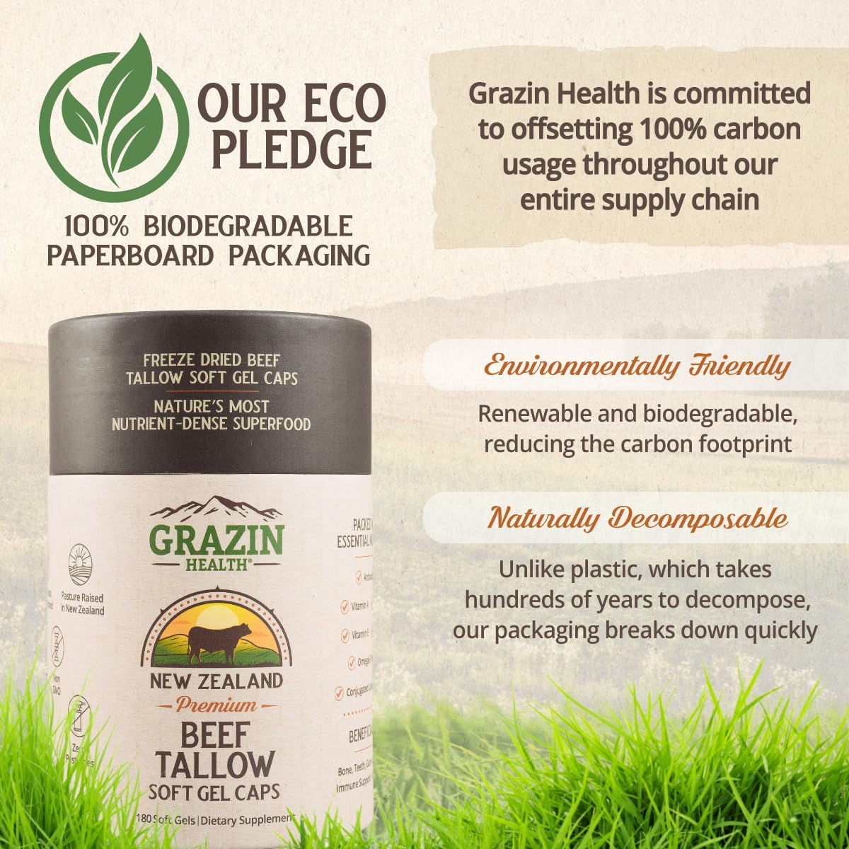 Grass-Fed Beef Tallow Capsules | 3000 mg | Grazin Health - görsel 3