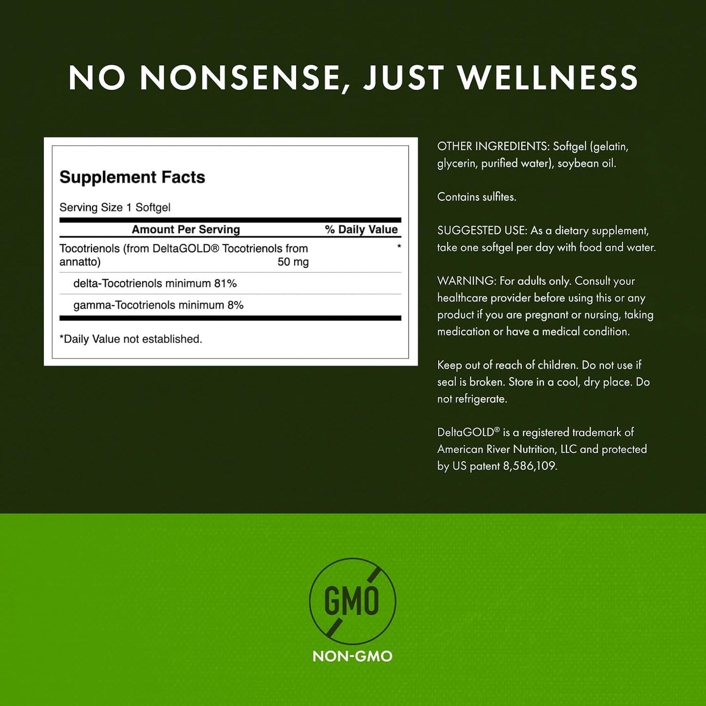 Swanson Deltagold Tocotrienols - Annatto & Vitamin E Tocotrienols - 99% Tocopherol-Free (60 Softgels, 50mg Each) - görsel 2