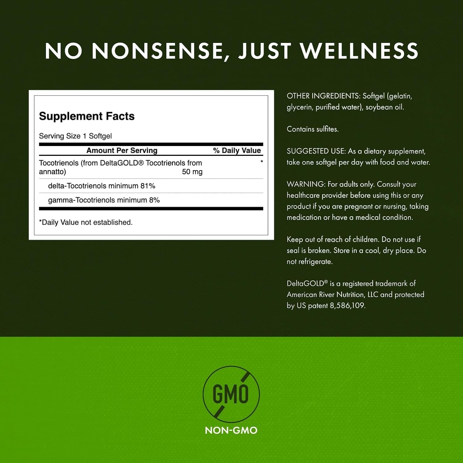 Swanson Deltagold Tocotrienols - Annatto & Vitamin E Tocotrienols - 99% Tocopherol-Free (60 Softgels, 50mg Each) - görsel 2