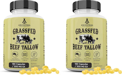 Ancestral Supplements Grass Fed Beef Tallow Capsules, 3000mg, 180 Capsules