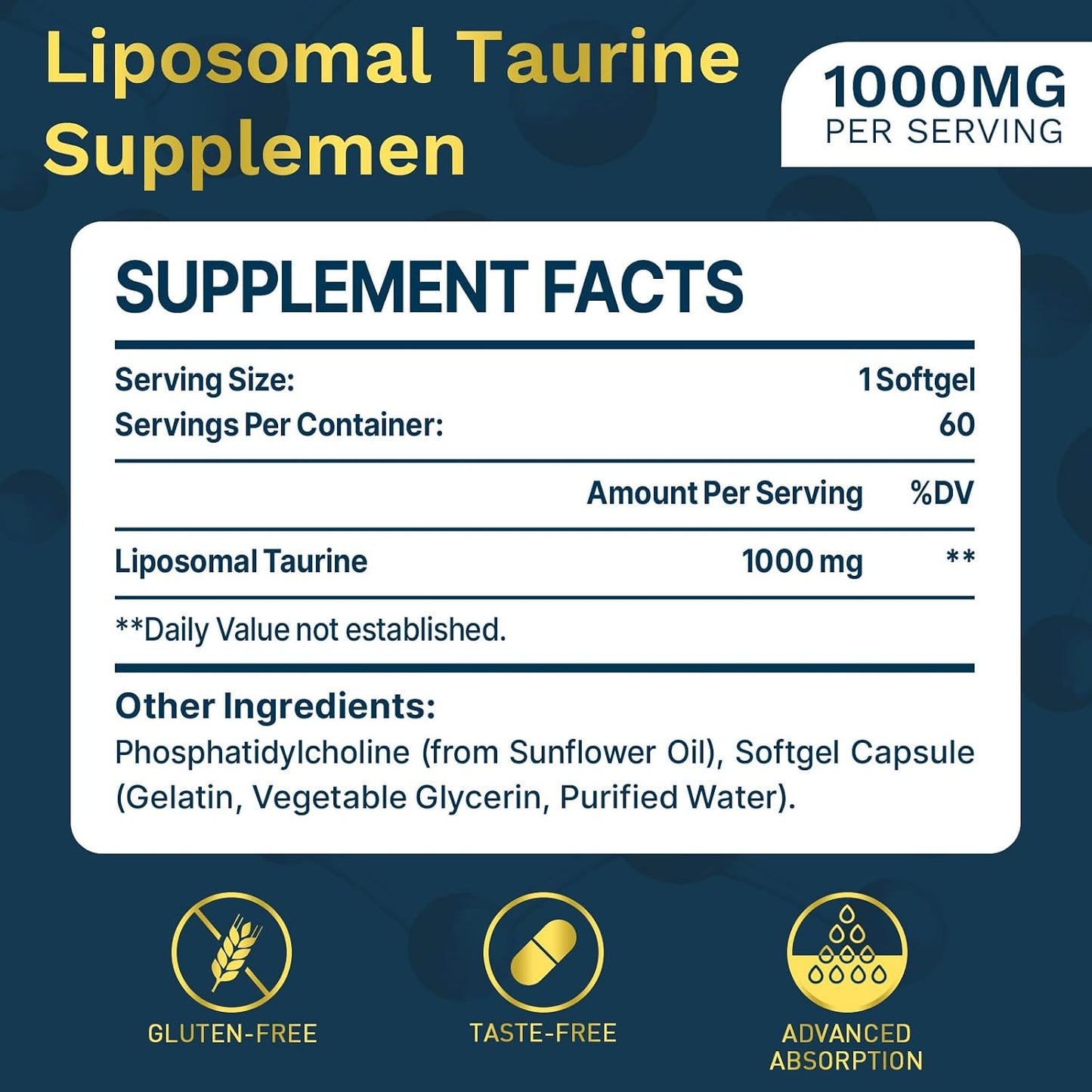 lipmaxmall Liposomal Taurine 1000mg - 2 Pack (60 Softgels) - görsel 2