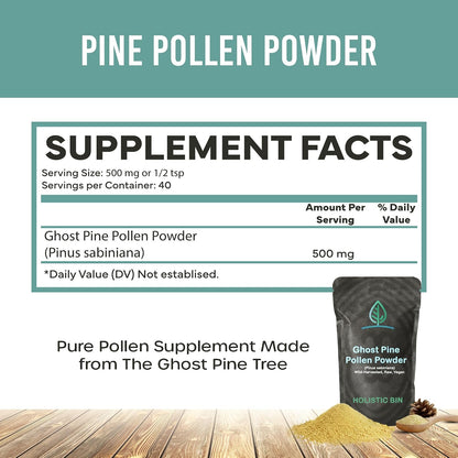 Holistic Bin Ghost Pine Pollen Powder - Wild-Harvested, Golden Californian Pine Pollen, 20 g