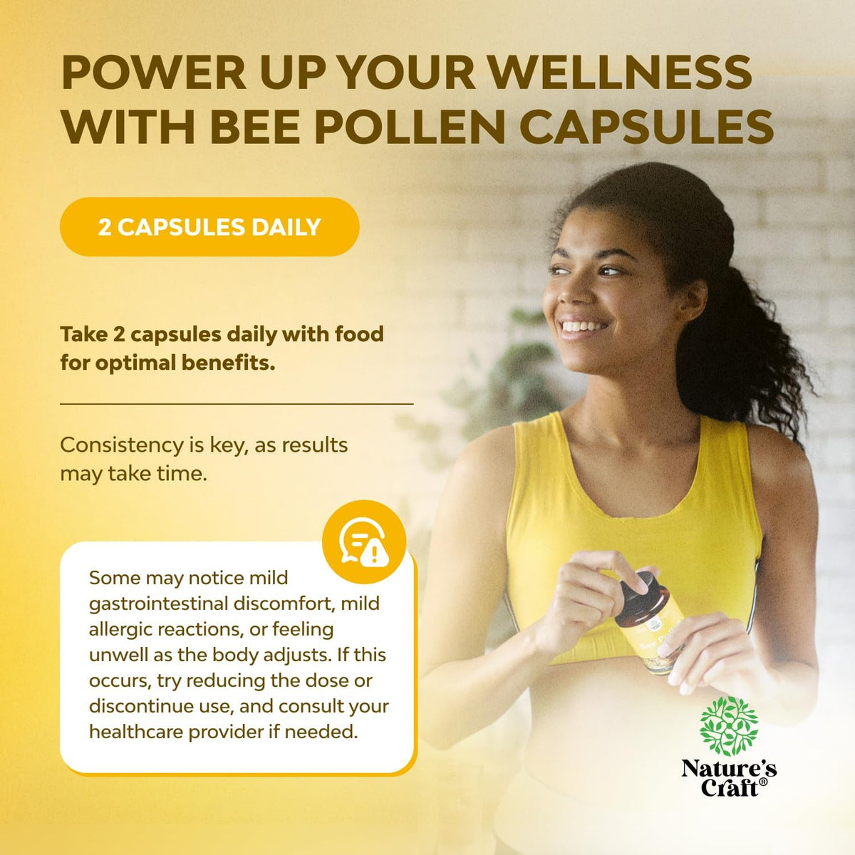 Bee Pollen Capsules for Breast Support 60 Ct - Bee Pollen Supplement 1000mg Serving with Naturally Occurring B Vitamins Minerals & Enzymes – Breast Support Supplement – Vegetarian Non-GMO & Gluten-free - görsel 3