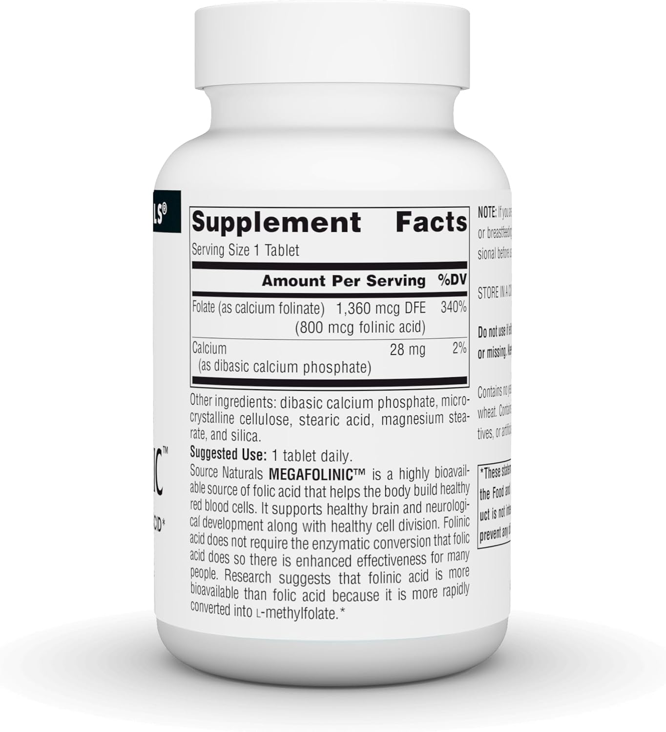 Source Naturals MegaFolinic - Bioactive Folic Acid, 800 mcg, 240 Tablets - görsel 2