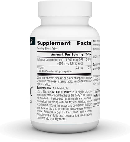 Source Naturals MegaFolinic - Bioactive Folic Acid, 800 mcg, 240 Tablets