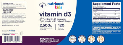 Nutricost Kids Vitamin D3 Gummies 2,500 IU (62.5 µg), 120 Gummies - Mixed Berry Flavour