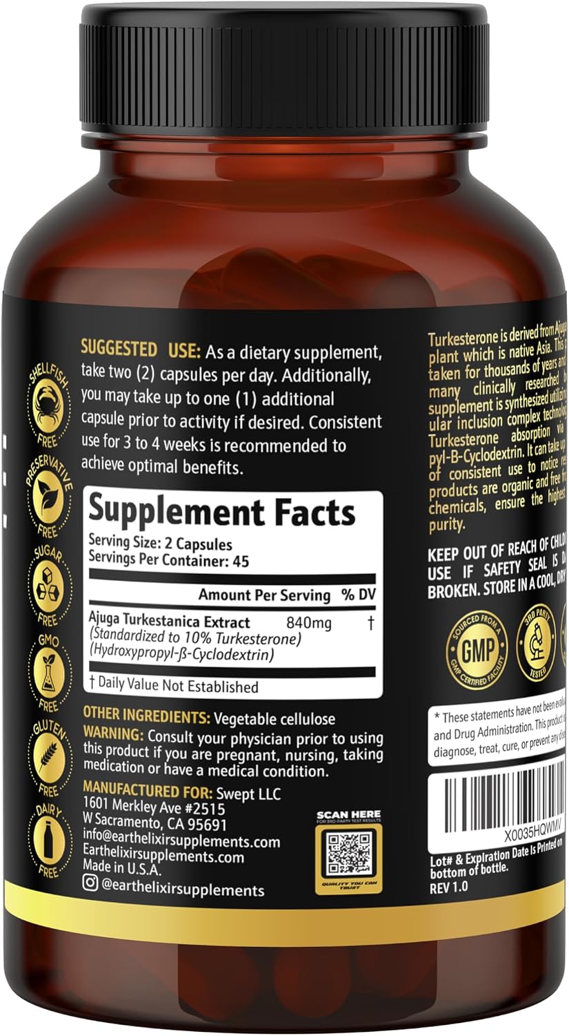 Turkesterone 840 mg – Natural Testosterone Support – 100% Pure Ajuga turkestanica Extract – Made in the USA & Third-Party Tested for Strength, Energy & Vitality - görsel 7