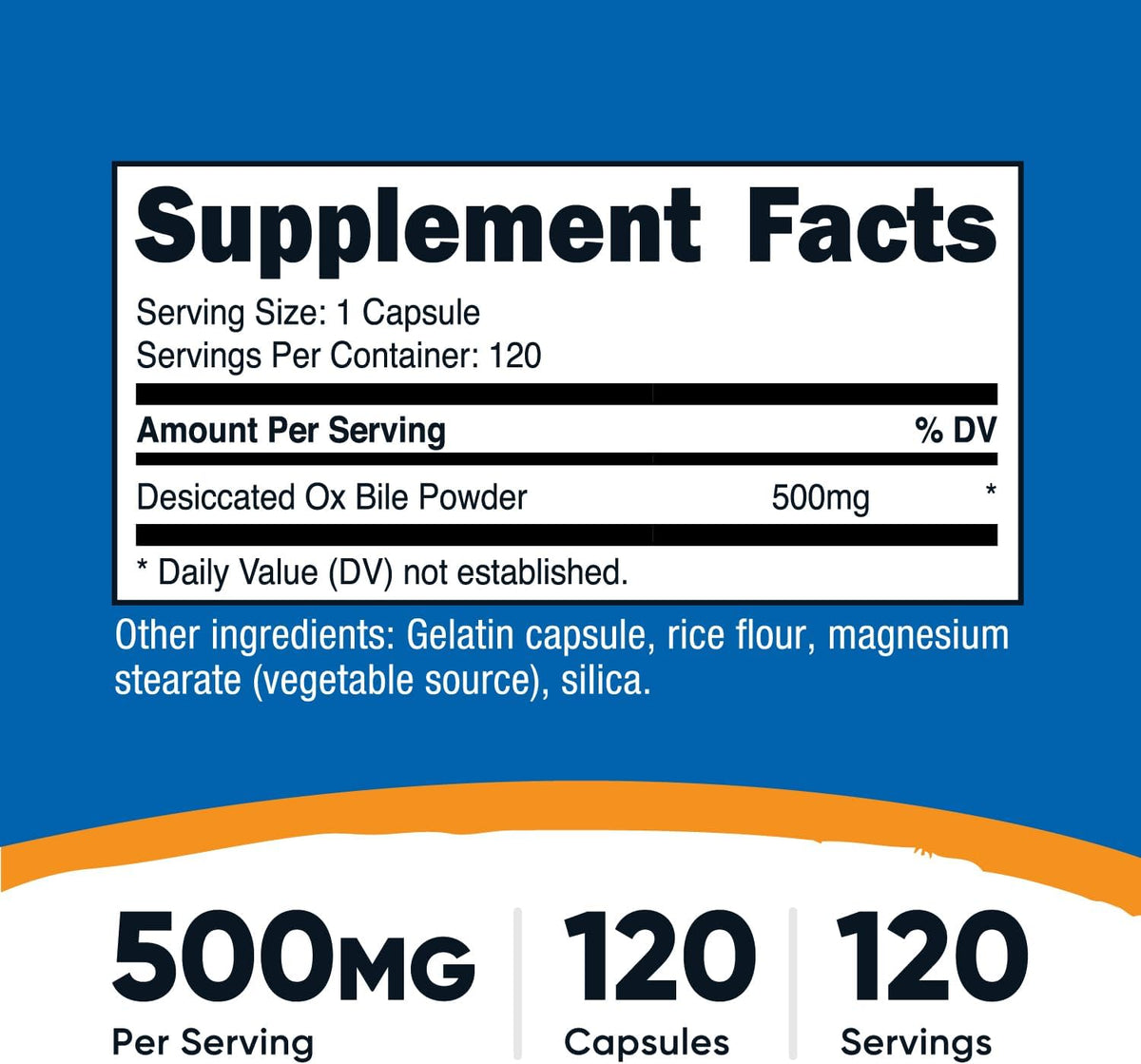 Nutricost Ox Bile Capsules 500mg (120 Capsules) - Non-GM, Gluten-free - görsel 2
