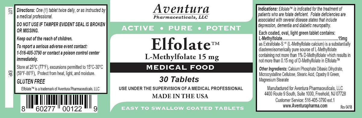 ELFOLATE® 15mg L-Methylfolate Medical Food Supplement – 30 Tablets - görsel 2
