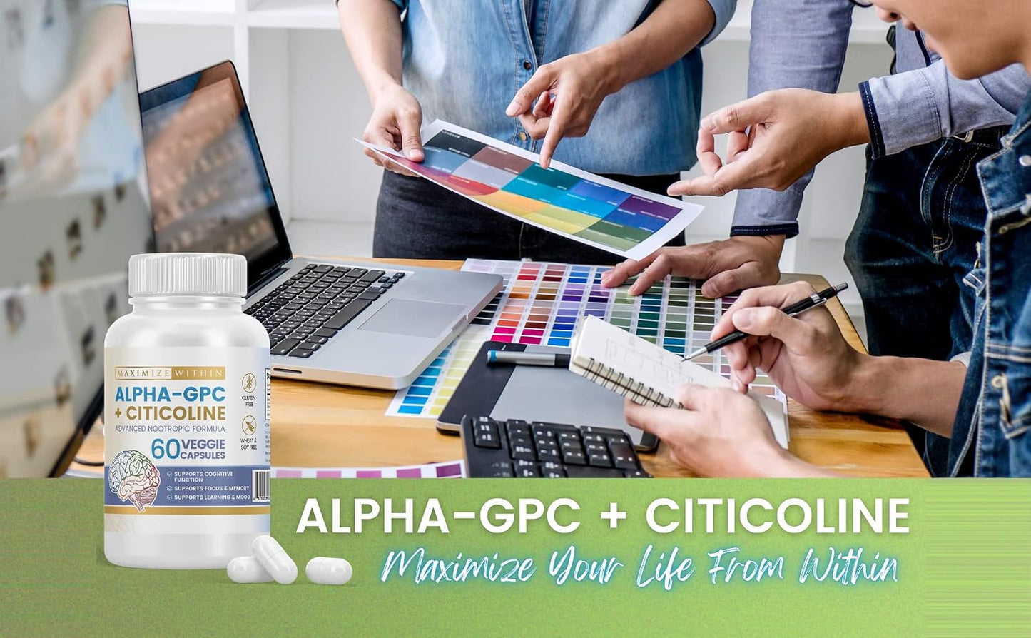 Alpha GPC + Citicoline 60 Capsules, 1600mg Concentrated Formula – Cognitive Support - görsel 4