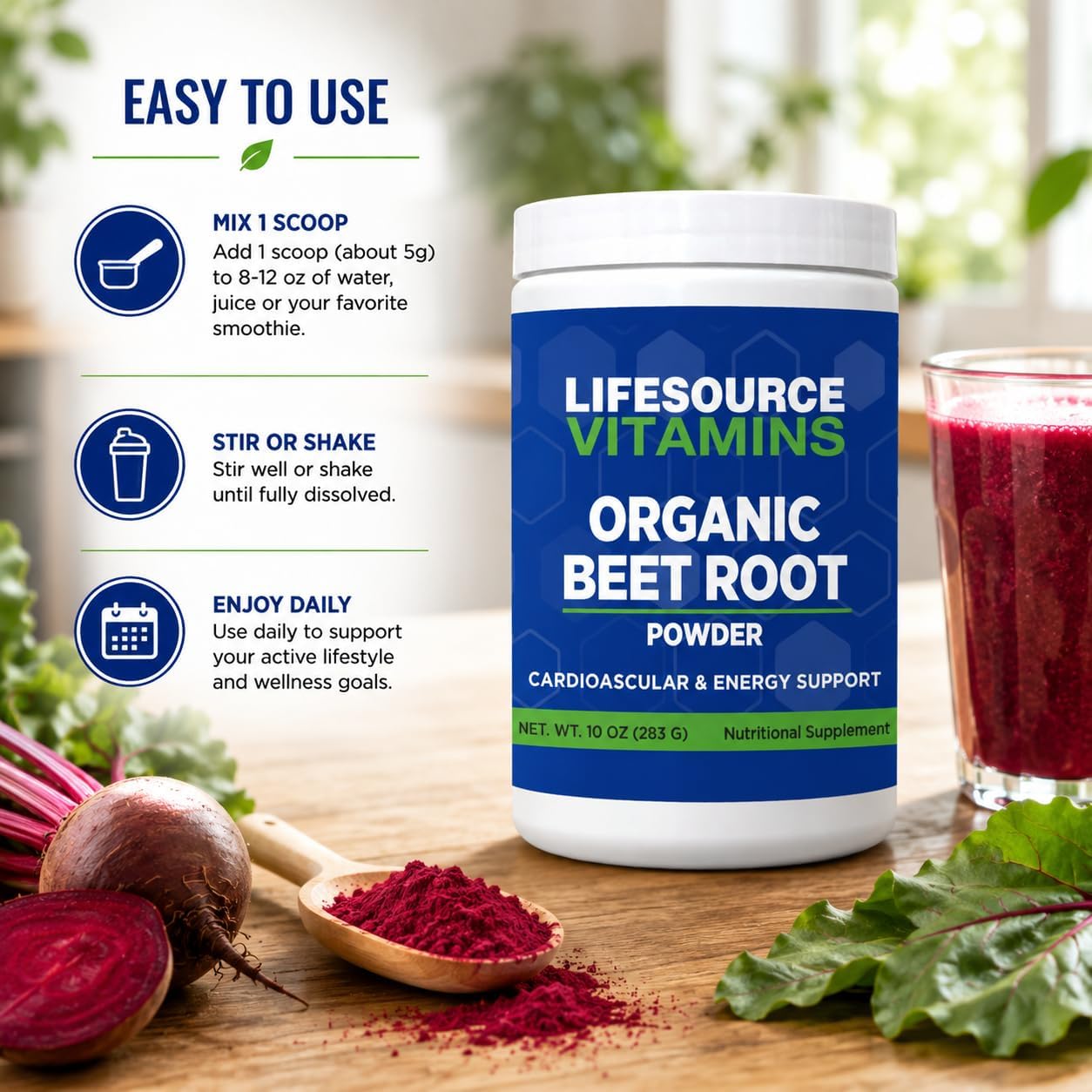 LifeSource Vitamins Beetroot Powder - Organic 283g (57 Servings) - görsel 5