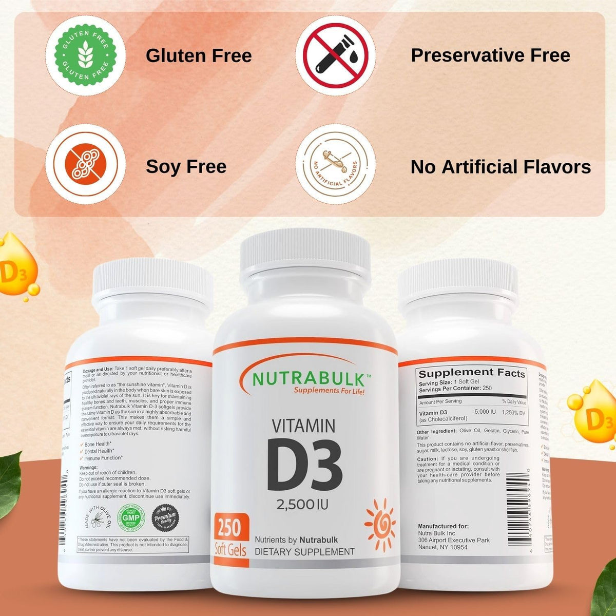 Vitamin D3 2500 IU Softgels - High-Potency Daily Supplement - Non-GMO, Gluten-Free - 250 Softgels - görsel 4
