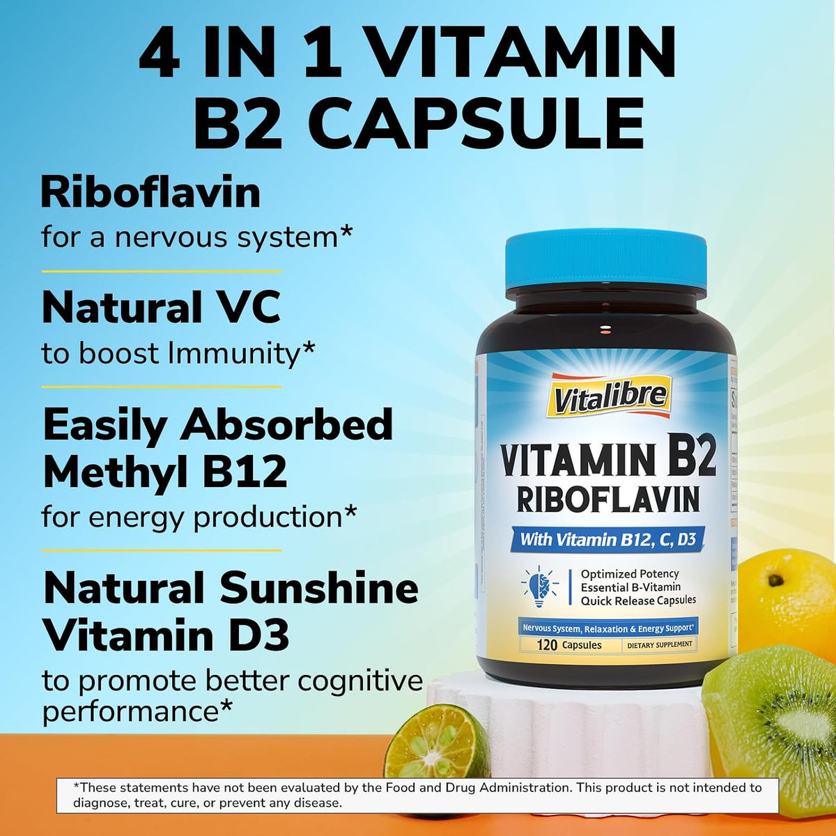 Vitamin B2 400 mg with B12, D3 & Vitamin C – Vitalibre - görsel 3