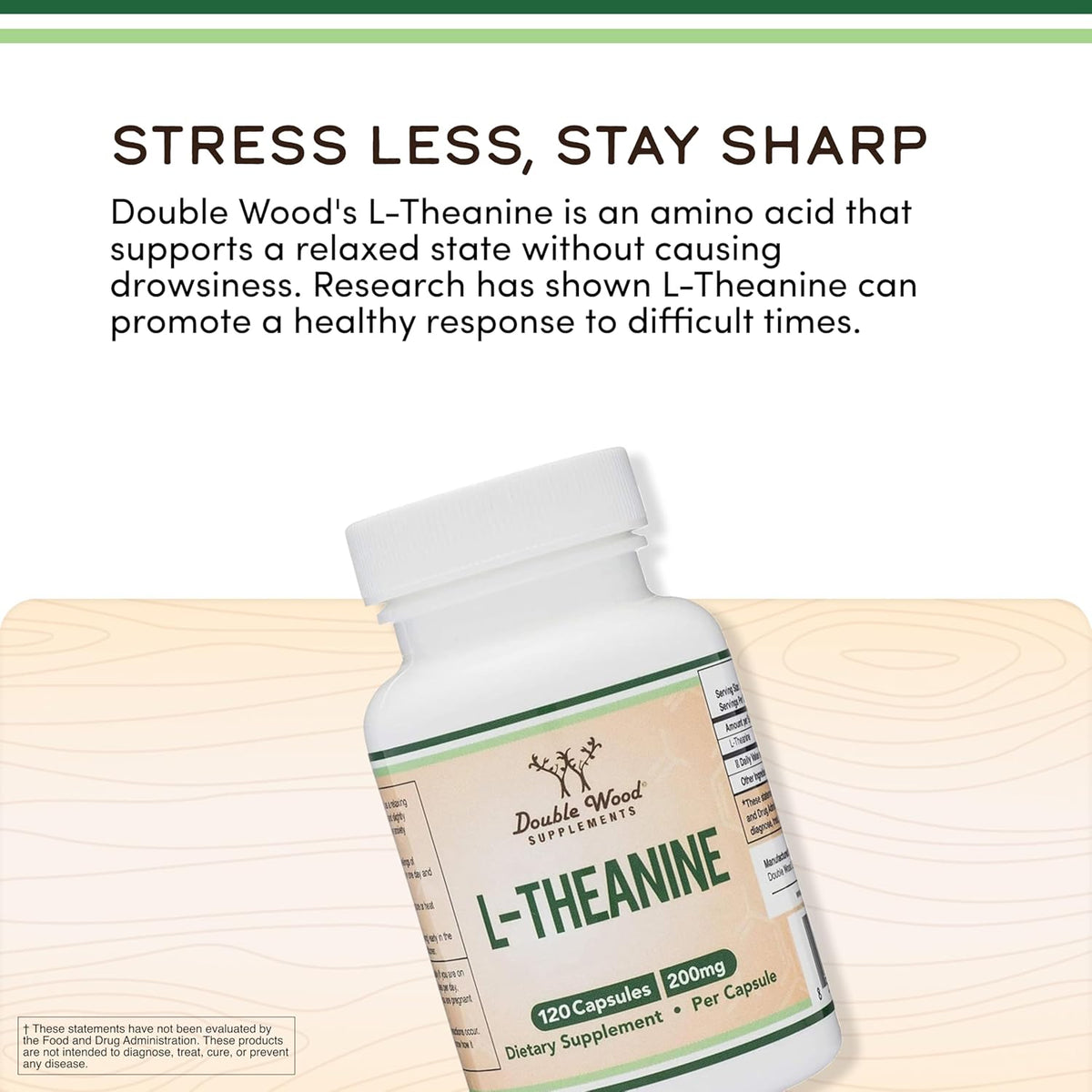 Double Wood L-Theanine 200mg Double Strength – 120 Capsules - görsel 4