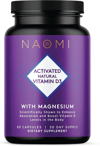 NAOMI Activated Vitamin D3 5000 IU + Magnesium 250mg - Supports Bone Strength, Immune Health and Muscle Relaxation