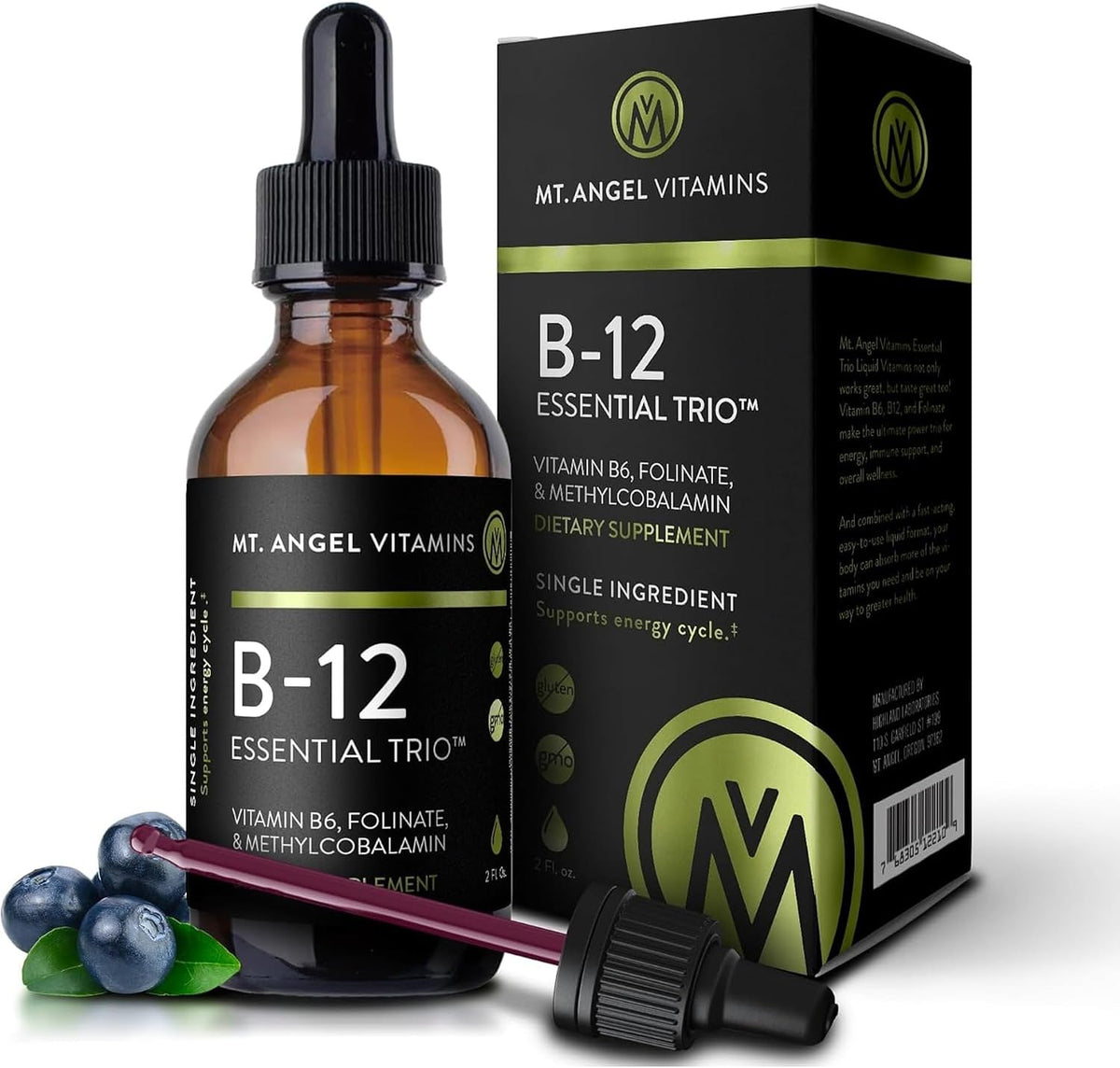 Mt. Angel Vitamins B12 Essential Trio - Vegan Sublingual Drops with Methyl B12, B6 & Folate - görsel 1
