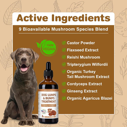 Dog Lumps and Bumps Treatment – Mushroom Supplement for Dogs – with Reishi & Turkey Tail Mushrooms, 3.52 fl oz Liquid