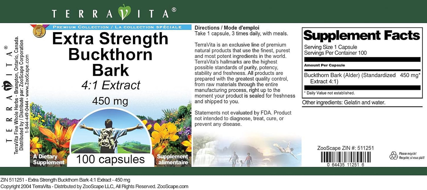 Extra Strength Buckthorn Bark 4:1 Extract – 450 mg (100 Capsules) - görsel 4