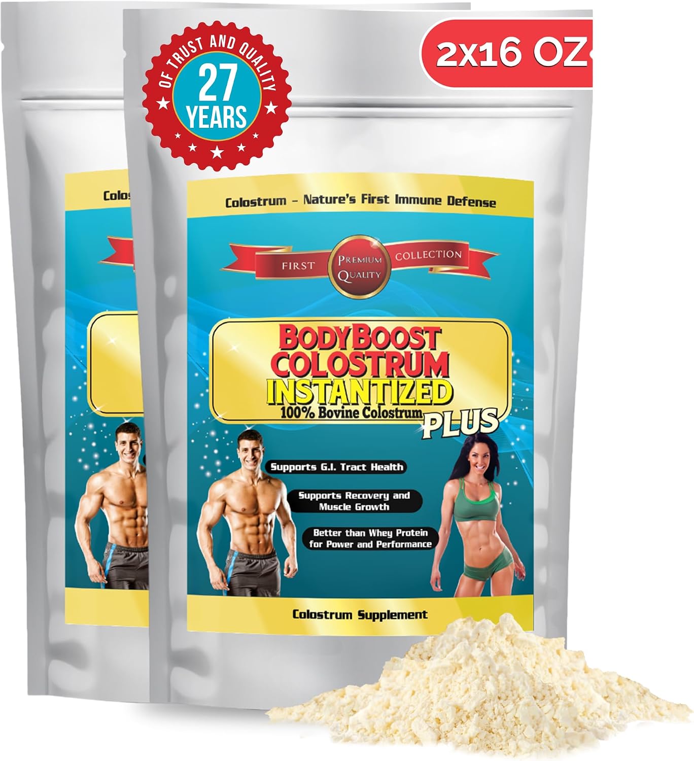 BodyBoost Colostrum Instantised Powder – 99.5% Bovine Colostrum, Immune & Gut Health Support, 2 x 454 g - görsel 1