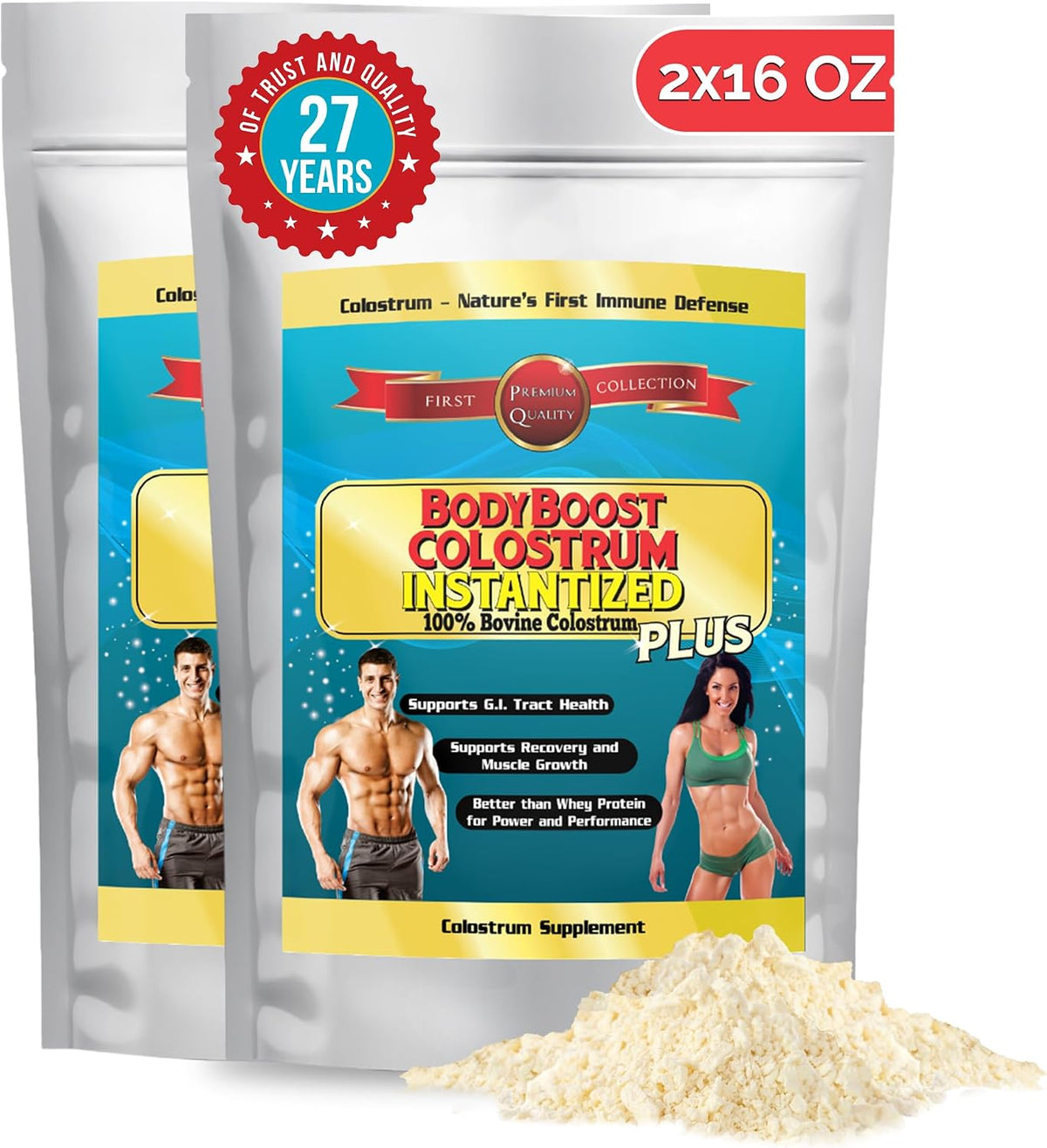 BodyBoost Colostrum Instantised Powder – 99.5% Bovine Colostrum, Immune & Gut Health Support, 2 x 454 g - görsel 1