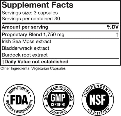 Doctor Morse's Irish Sea Moss Advanced Food Supplement – 1500mg Sea Moss Capsules with Bladderwrack and Burdock Root