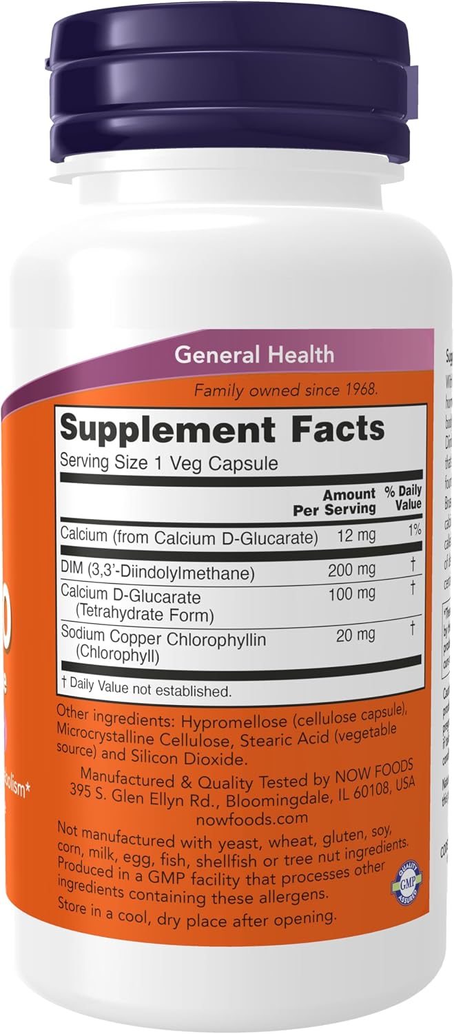 NOW Foods DIM 200 (Diindolylmethane) with Calcium D-Glucarate, 90 Vegan Capsules - görsel 2