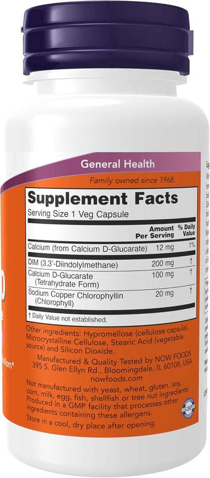 NOW Foods DIM 200 (Diindolylmethane) with Calcium D-Glucarate, 90 Vegan Capsules