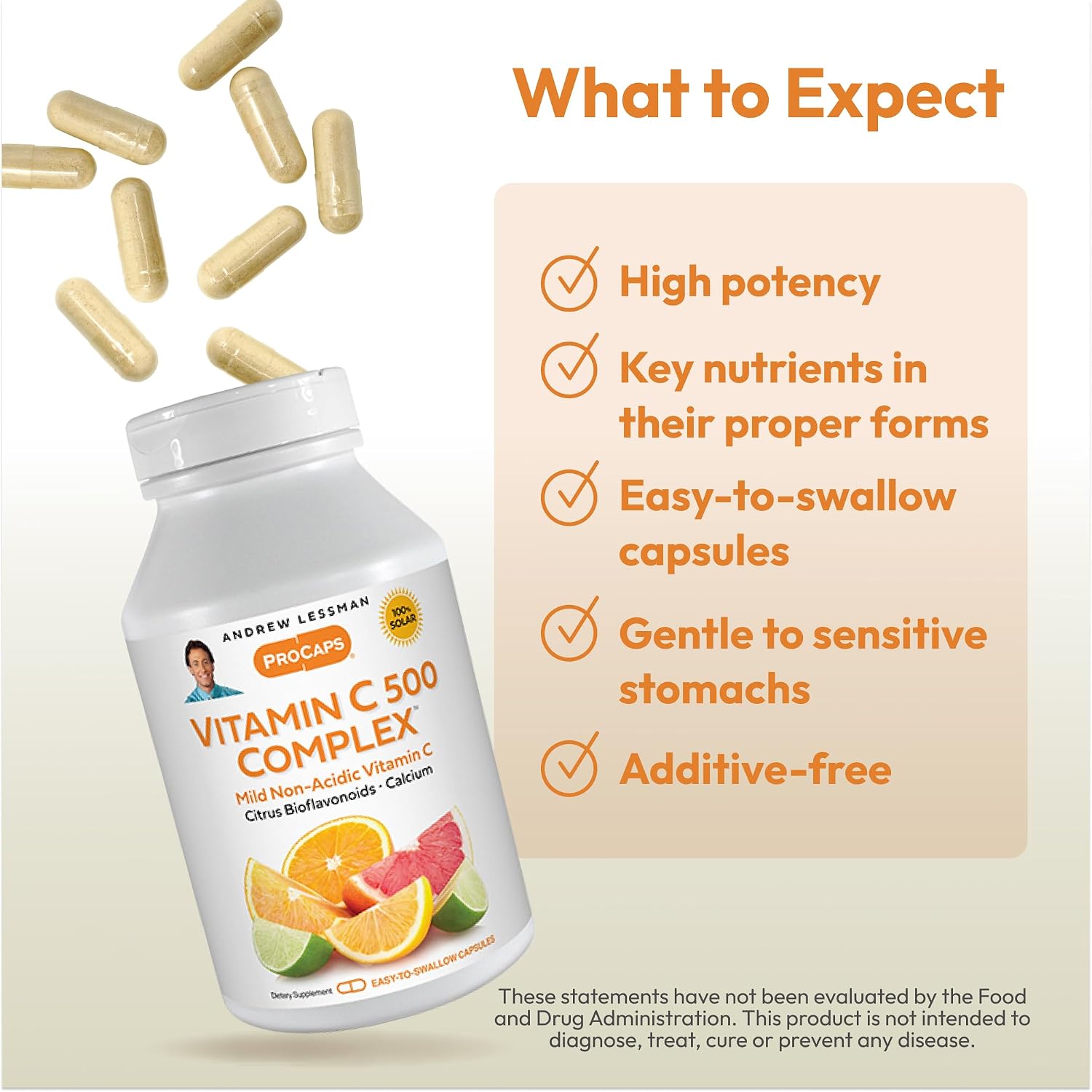 ANDREW LESSMAN Vitamin C 500 Complex – Non-Acidic Vitamin C with Citrus Bioflavonoids, 60 Capsules - görsel 4