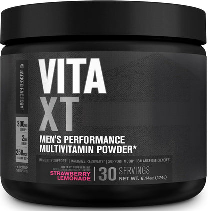 Jacked Factory Vita XT Performance Vitamin Powder - Daily Multivitamin Powder for Men with KSM-66 Ashwagandha, Prebiotic Fibre, and Essential Vitamins - Strawberry Lemonade, 30 Servings