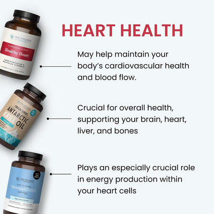 The Wellness Company Healthy Heart - Cardiovascular Support, Nitric Oxide Production & Healthy Cholesterol Levels | 60 Capsules (30 Day Supply)