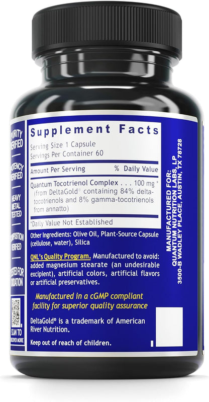 QNL Quantum Delta Tocotrienol - Vitamin E Tocotrienols Complex - Heart Health Supplement - Supports Liver & Bone Health - 60 Plant-Source Capsules
