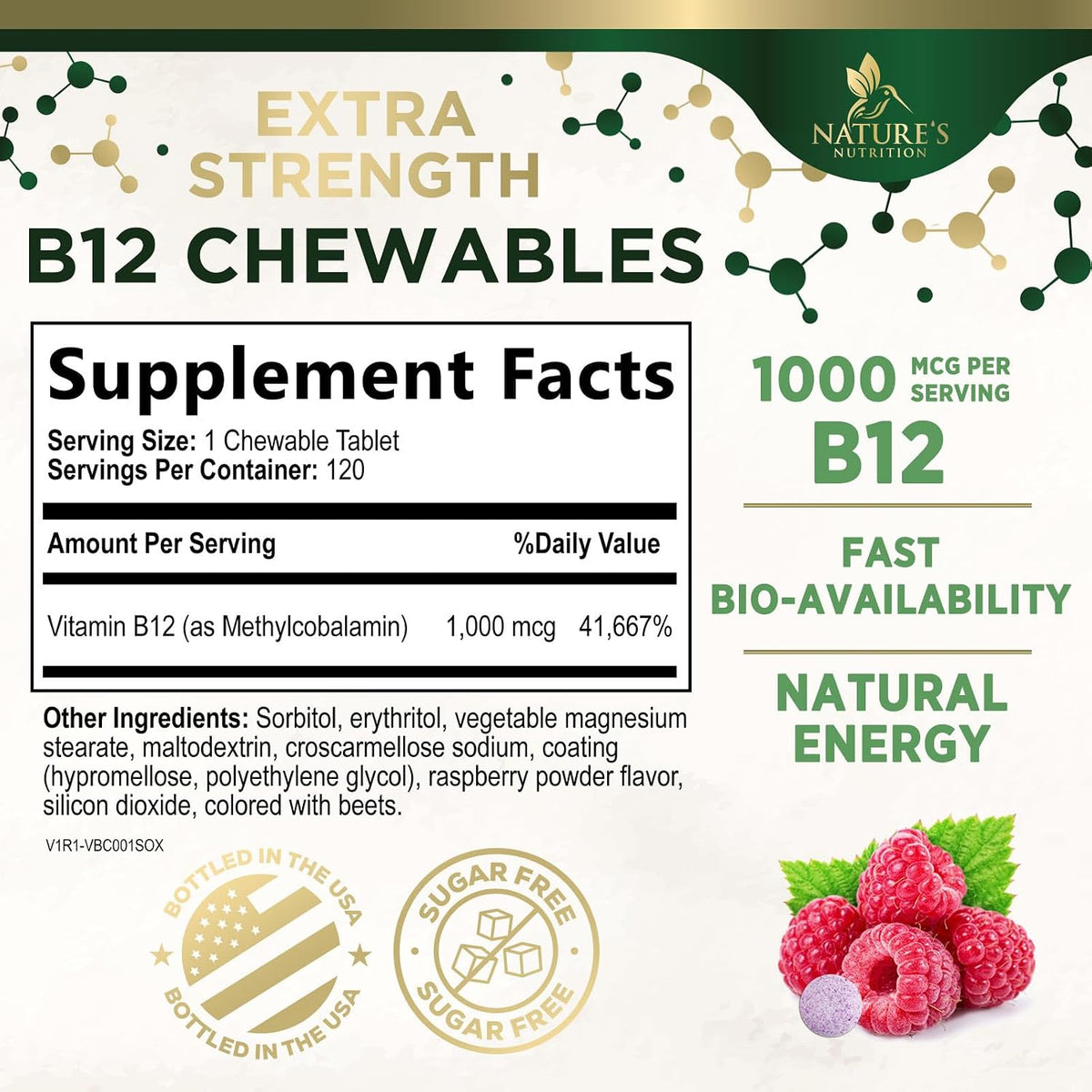 Nature's Nutrition Vitamin B12 1000 mcg Methylcobalamin Chewable Tablets, 120 Count - görsel 2