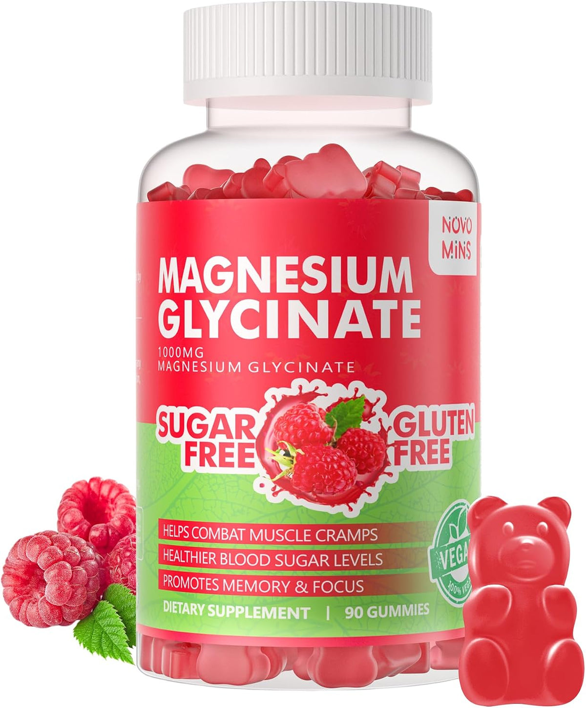 90 CT Magnesium Glycinate Gummies 1000mg - Sugar Free Magnesium Potassium Supplement with Vitamin D, B6, CoQ10 for Calm Mood & Sleep Support - 90 Mango Pineapple Gummies - görsel 8